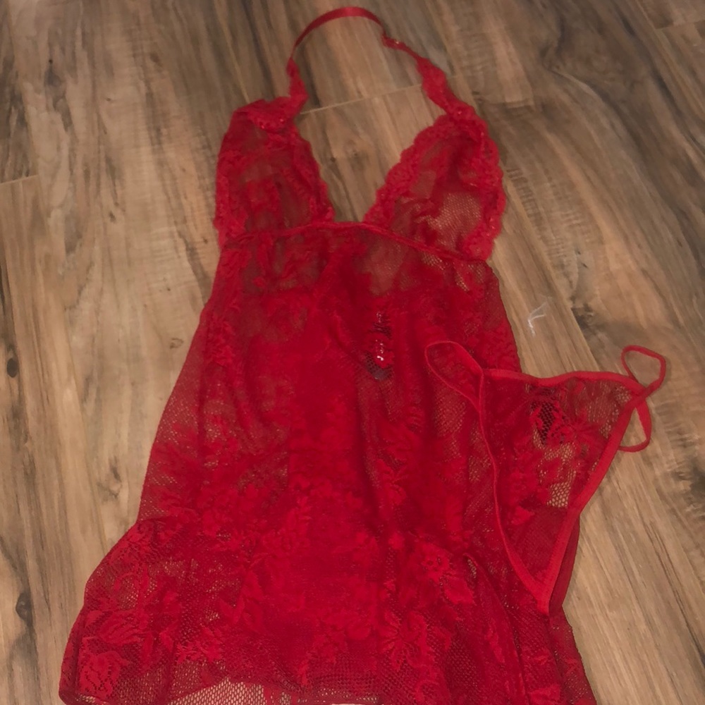 Red lingerie dress with a red lace Tong